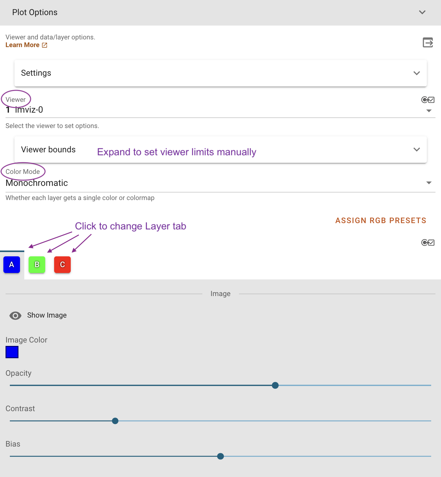 Imviz Plot Options